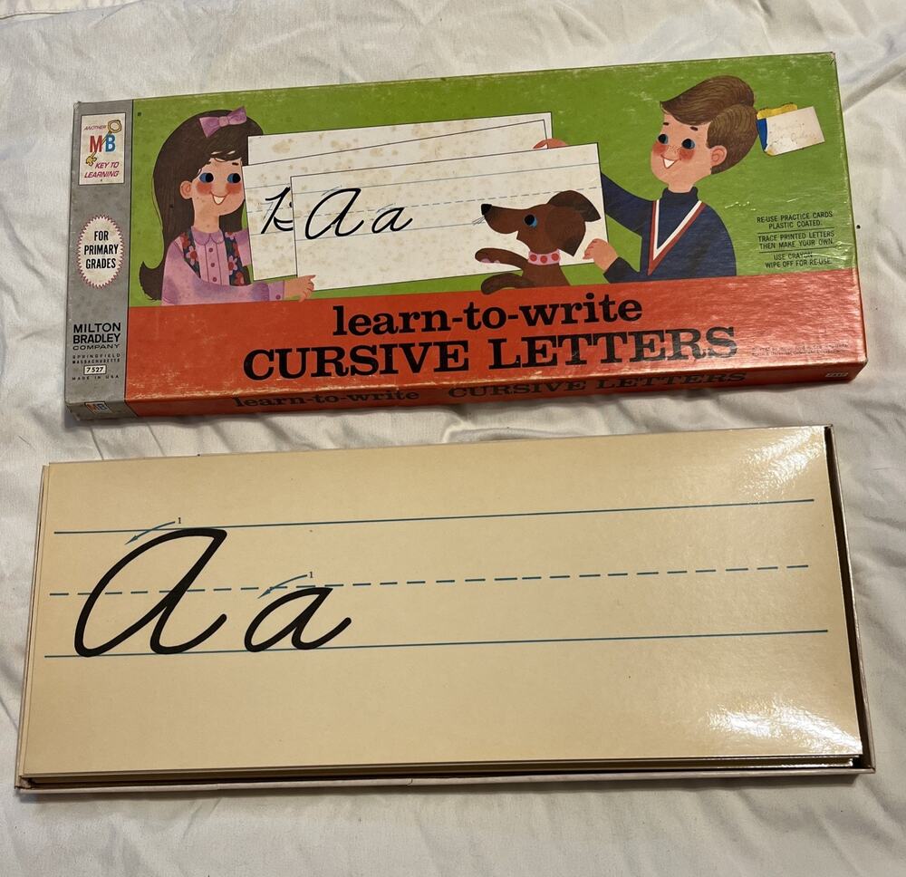VINTAGE MILTON BRADLEY LEARN-TO-WRITE CURSIVE LETTERS COMPLETE BOX 1967